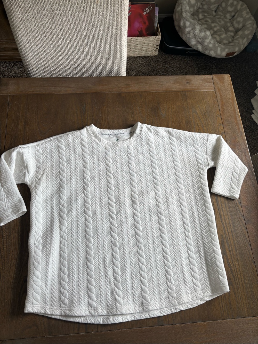 Tuckernuck White Cable-Knit Crewneck Pullover